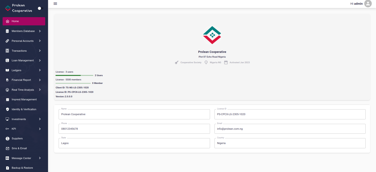 Prolean Cooperative Dashboard